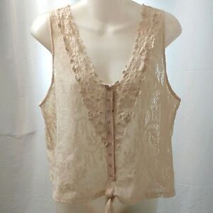 Crystal K Cream Floral Lace Tie Front Sleeveless Top